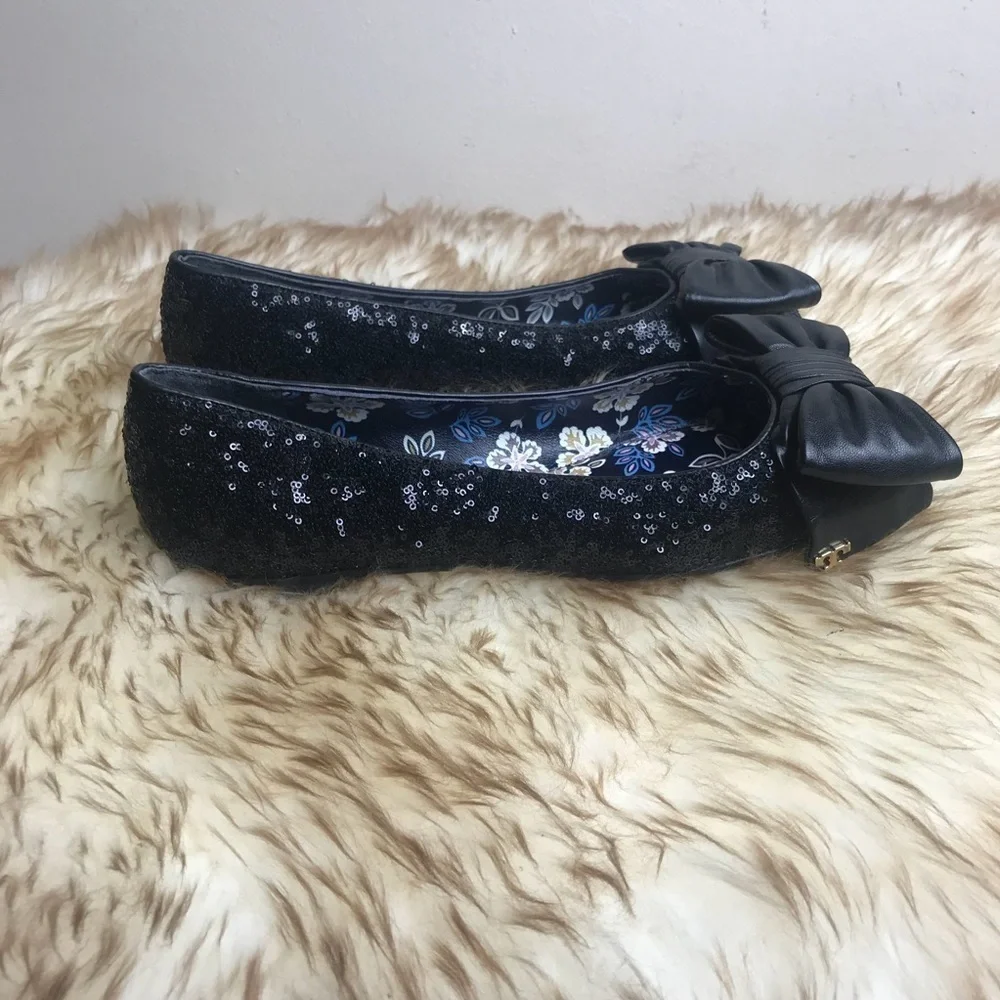 Tory Burch Ballet Sequin Divine Bow Flats Ballerina Sparkly Holiday Bling